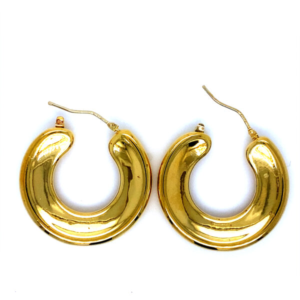 14K Yellow Gold, Vintage Hoop Earrings Donut Shaped - Image 3