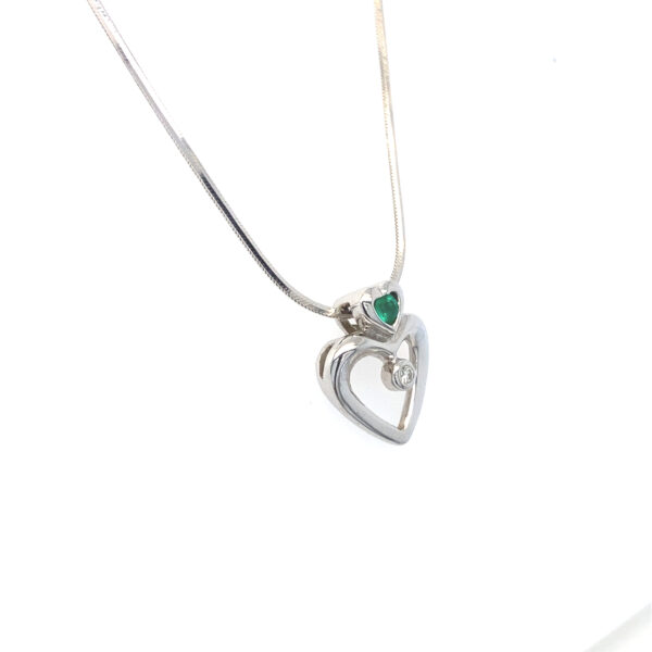 Diamond & Emerald Necklace: 6g 14K White Gold - Image 5