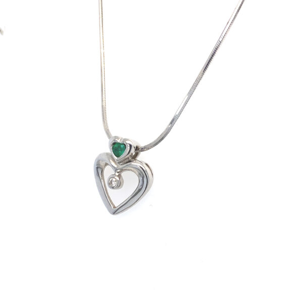 Diamond & Emerald Necklace: 6g 14K White Gold - Image 4