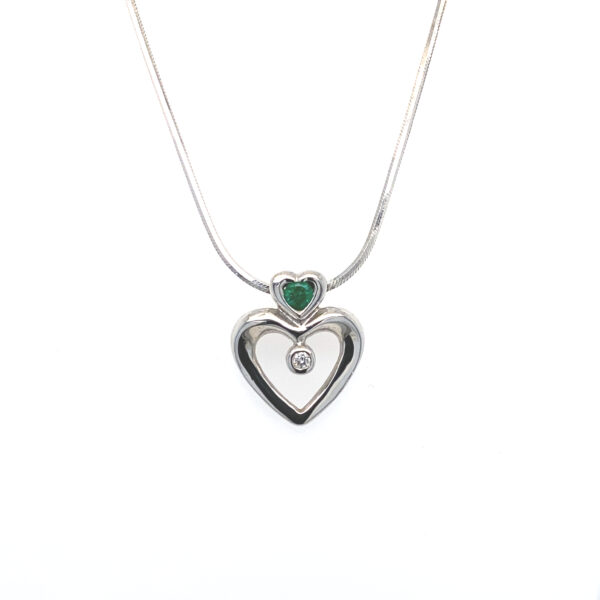 Diamond & Emerald Necklace: 6g 14K White Gold - Image 3
